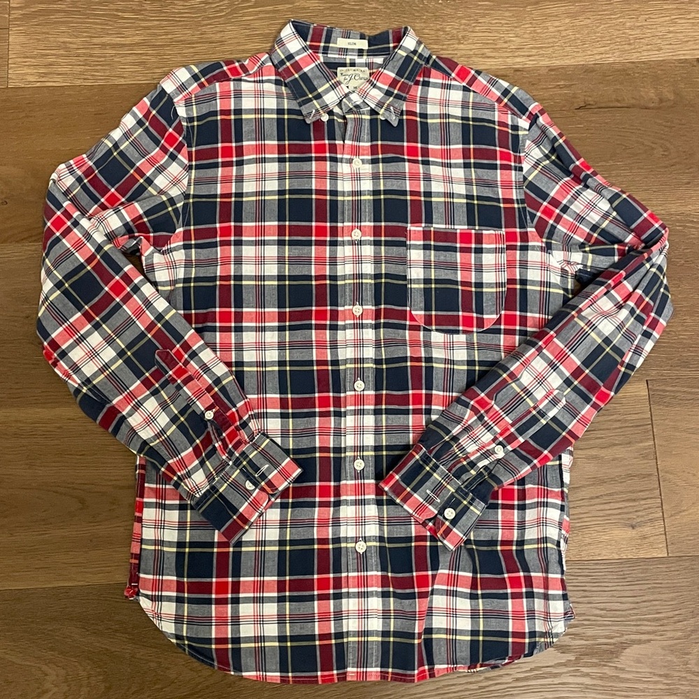 Indiana Madras Woven for J. Crew Slim Medium Button Down Shirt Front Pocket